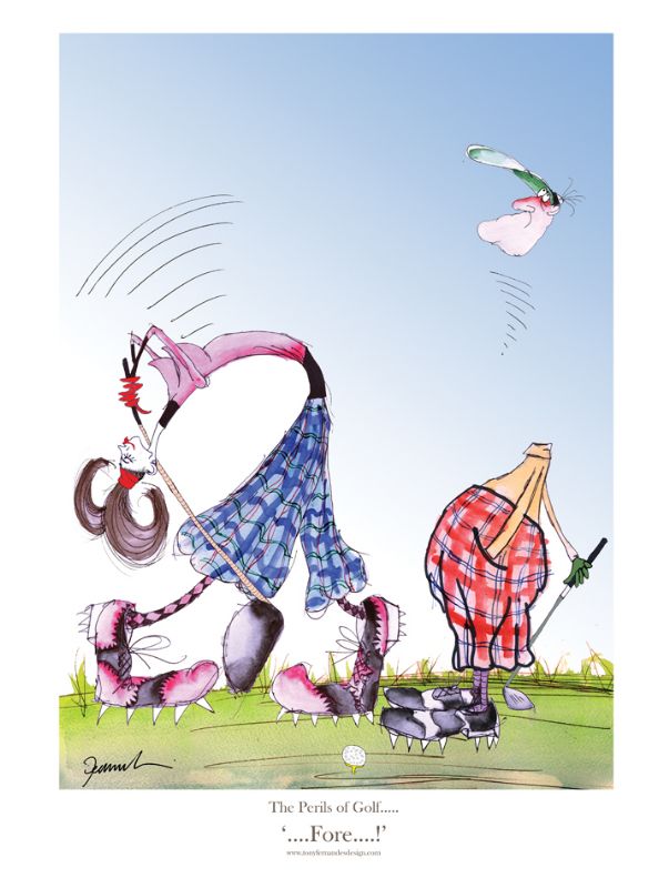 Fore by Tony Fernandes - golf cartoon signed print